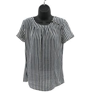 Banana Republic Blouse Womens Size 4 Blue White Striped Short Sleeve 100% Silk